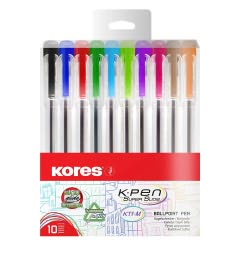 Kores - K11: Penna a Sfera Colorate, Biro a Punta Media da 1 mm con Inchiostro Semi-Gel per una Scrittura Scorrevole, Forma Triangolare Ergonomica, Confezione da 10 Colori Assortiti Foto prodotto